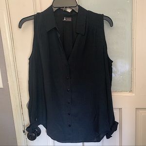 Sparkle & Fade Cut out shoulders black silk top Small / S